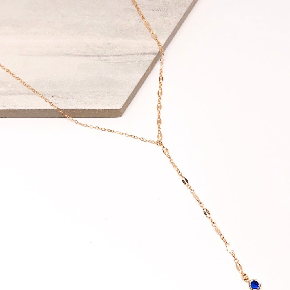 Free People 14k Gold Fill Y-Necklace with Sapphire - Picture 3 of 4